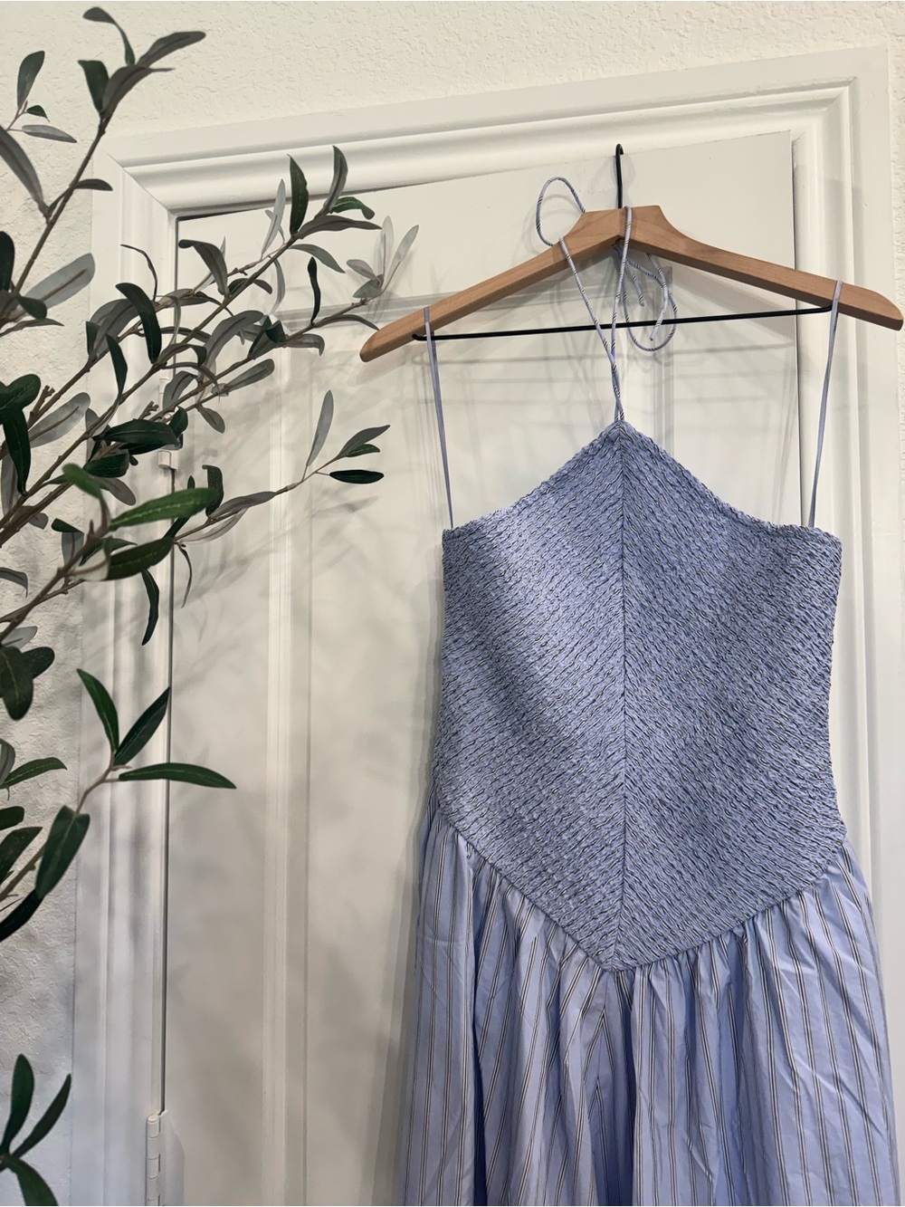 J. Crew Periwinkle Blue Midi Dress with Smocked Bodice - Picture 2 of 6